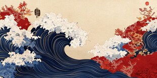 神奈川冲浪里风格海浪插画
