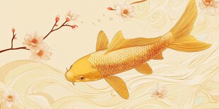 金鲤戏花图