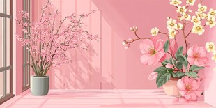 粉色室内的春日花卉景致