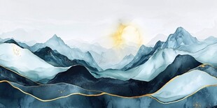 水墨山峦间的金色曙光