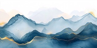 水墨蓝金山水意境图
