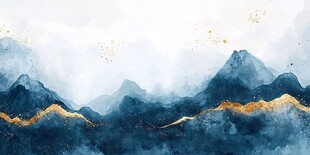 水墨金纹山川梦幻背景图