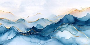 水墨蓝金山水意境图