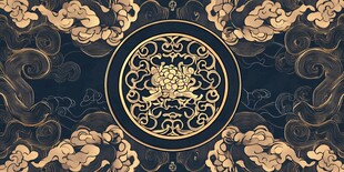 中式古典祥云花卉纹样图