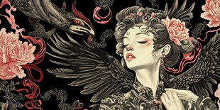 神秘花翼女子奇幻插画