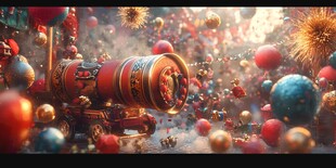 梦幻圣诞场景中的华丽炮筒