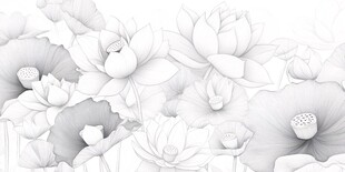 水墨荷花线稿图