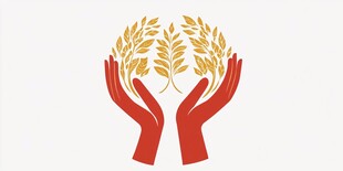 双手捧麦穗的简约图案