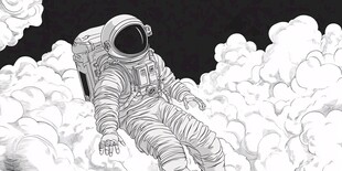 宇航员云端漂浮奇幻场景