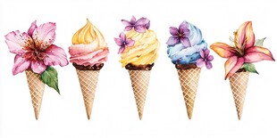 花卉冰淇淋插画创意组合