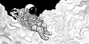 宇航员云端遨游幻想图景