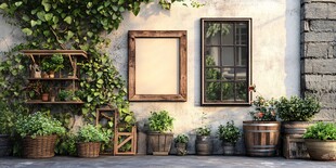 复古墙面的绿植园艺角落