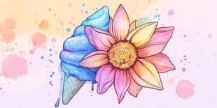 冰淇淋与花朵的梦幻组合
