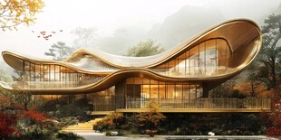 未来感山林异形现代建筑