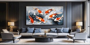 中式客厅挂锦鲤艺术画作