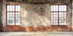 老旧厂房内的斑驳墙面与窗
