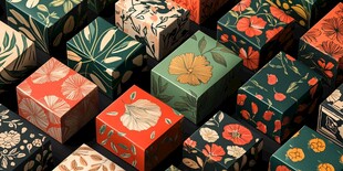 多彩花卉图案装饰小方盒