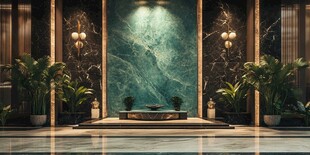 奢华大理石玄关绿植装饰