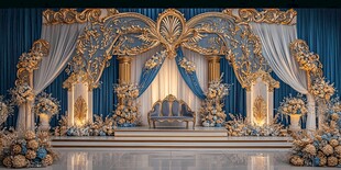 蓝金色奢华婚礼舞台布置