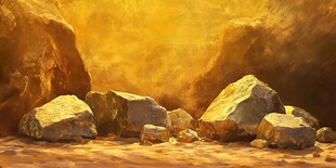 金黄旷野中的嶙峋巨石