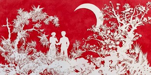 月下情侣漫步浪漫景致