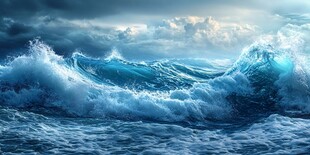 汹涌海浪与阴沉天空的壮美