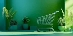 绿色空间中的购物车与绿植