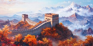 秋日壮丽长城云海景观