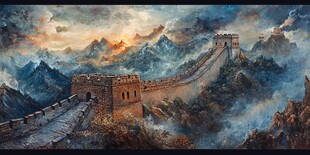 壮丽长城于山峦云雾间