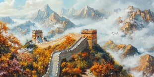 秋日壮丽长城云海美景