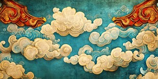 中式云纹与飞檐背景图