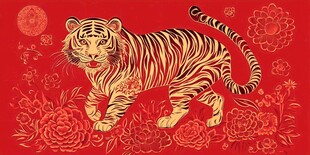 虎年吉祥 虎纹花卉贺岁图