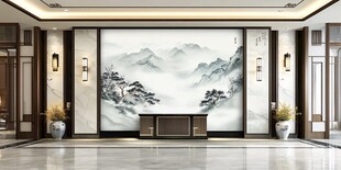 中式大厅水墨山水背景墙