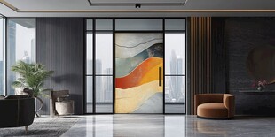 现代简约风客厅玻璃门设计