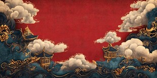 中式古风云海楼阁背景图