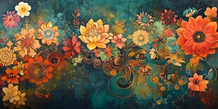 绚丽花卉图案的艺术画作