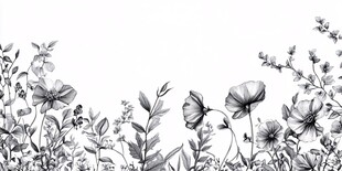 黑白花卉边缘插画