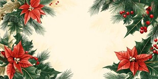 圣诞花卉松枝装饰边框