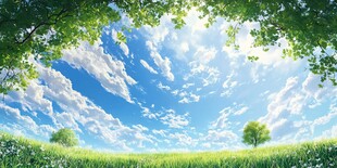 梦幻绿野蓝天的治愈风光