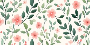 粉色花卉绿叶无缝图案