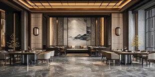 现代中式风格豪华餐厅空间