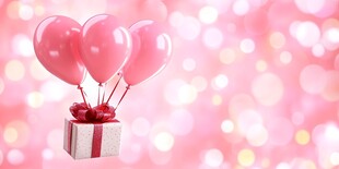 爱心气球携礼盒梦幻场景