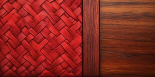 红色编织皮革与木纹背景
