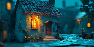 梦幻小屋的温馨夜景