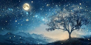 月夜下的孤独树与璀璨星空