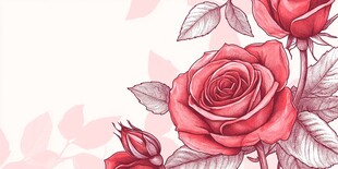 手绘红玫瑰花卉装饰图案