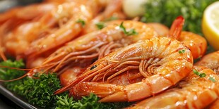 美味鲜嫩的摆盘熟虾