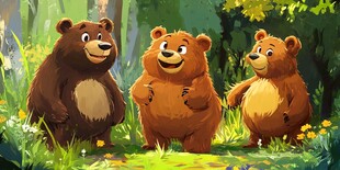 森林中欢乐的三只棕熊