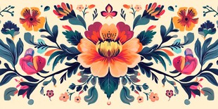 缤纷花卉图案 复古风装饰画