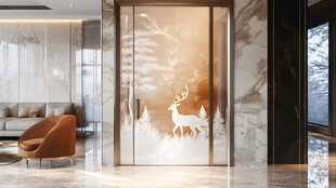 现代客厅中梦幻麋鹿艺术玻璃